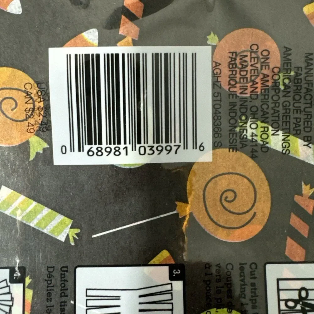 Halloween Black Gift Craft Wrapping Tissue Paper Candy Corn Lollipop Taffy
